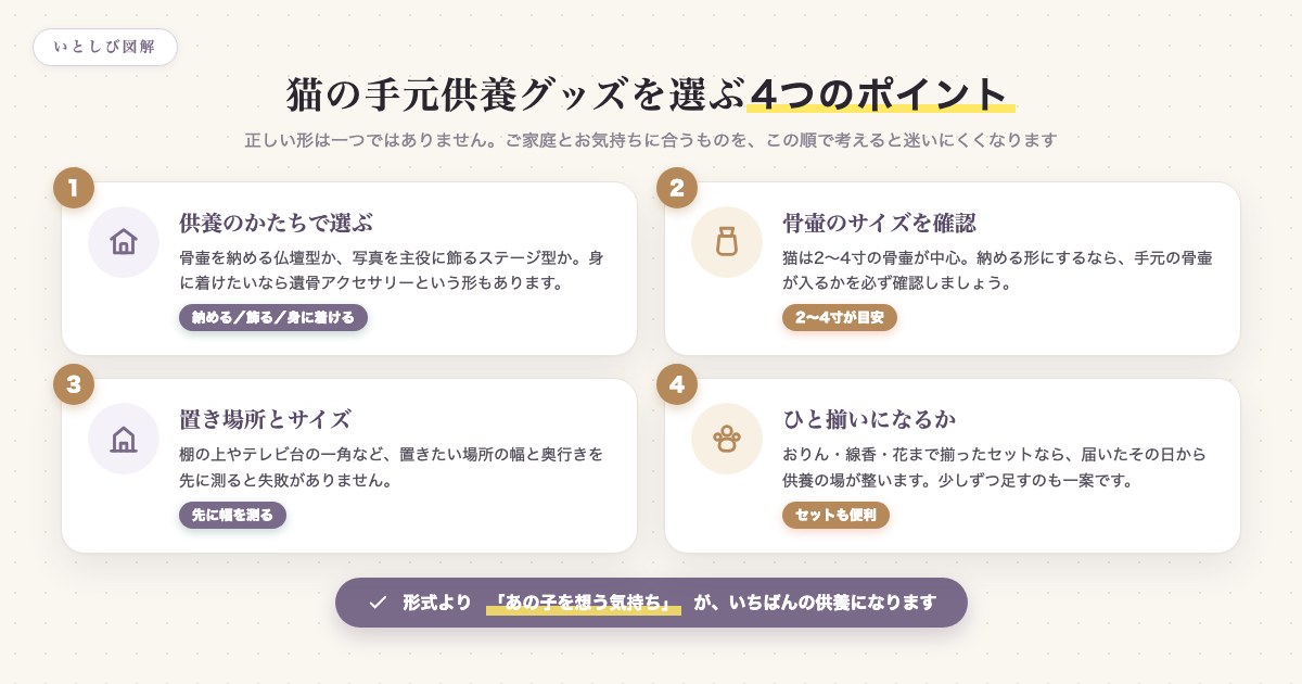 猫の手元供養グッズを選ぶ4つのポイント