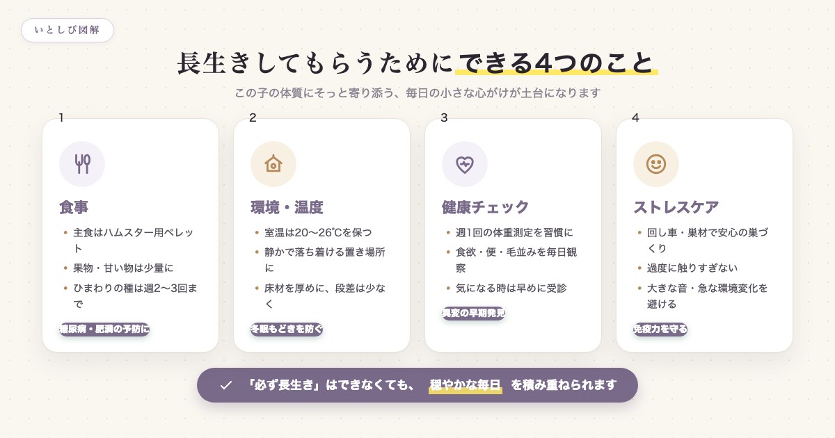 ジャンガリアンハムスターに長生きしてもらうためにできる4つのこと